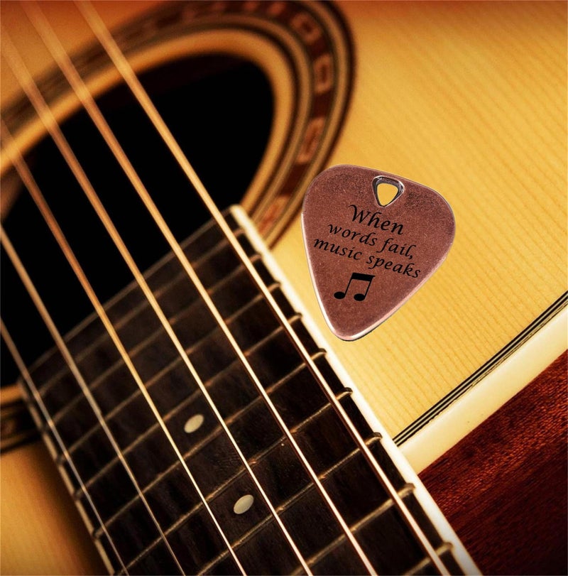 JUPPE Guitar Picks & Bass Picks, Copper Electric Guitar Pick Musician Gift For Guitarist When Words Fail Music Speaks Acoustic Guitar Accessories Gifts (Copper When Words Fail Music Speaks) - Image 5